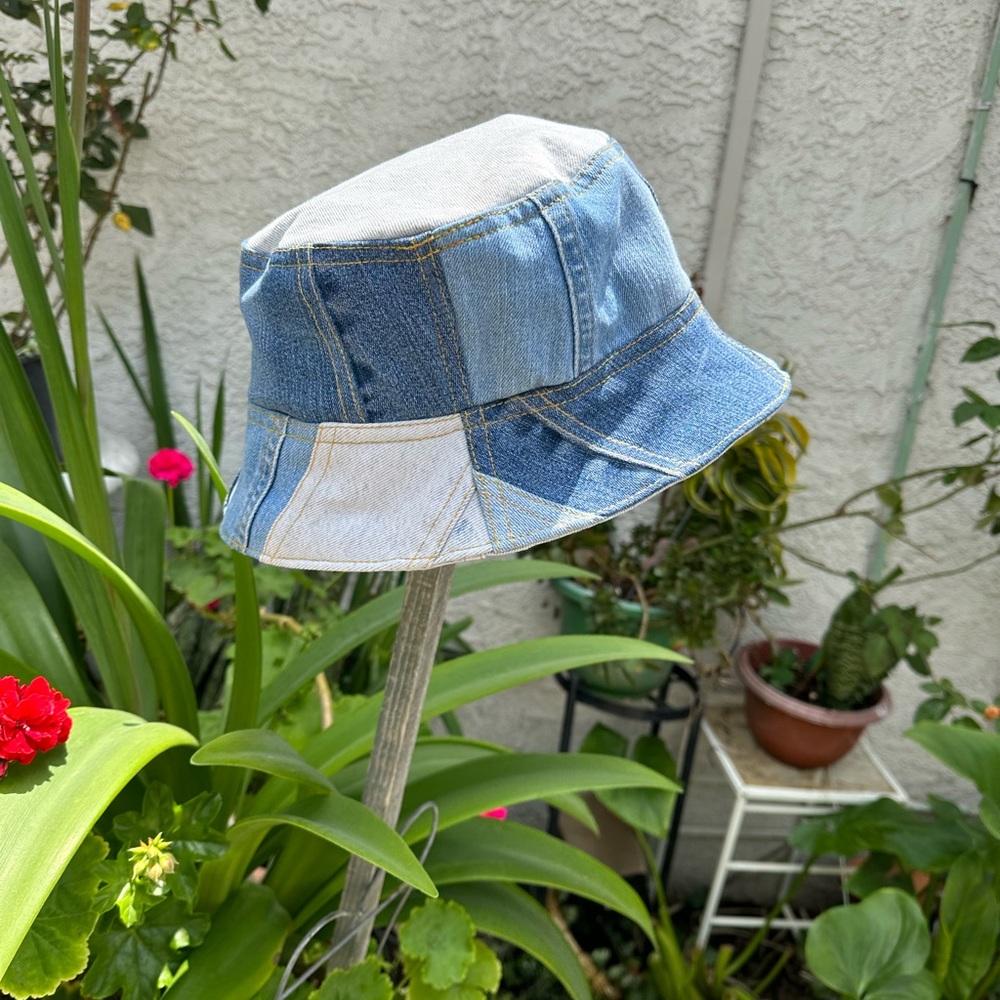 Remade Bucket Hat Denim Patch Work Size Large - image 4